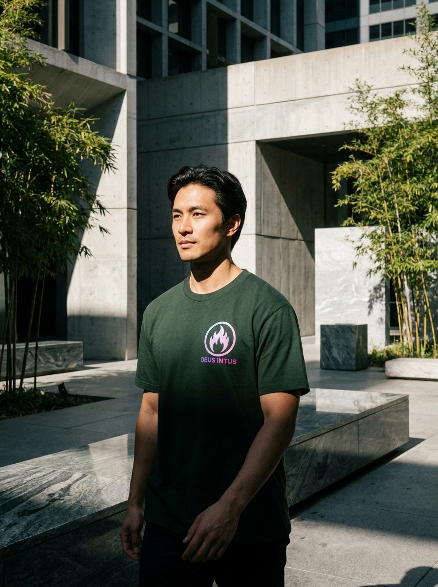 Slate Grey Deus Intus t-shirts featuring Return To Centre Oversized Graphic T-Shirt artwork.