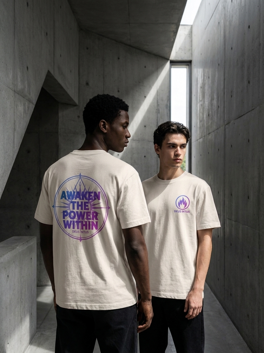 White Deus Intus t-shirts featuring Command Your State artwork.